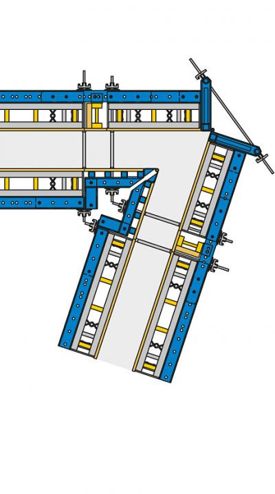 Drawing of hinged corner solution with Wall formwork FL20