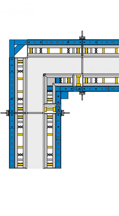 Drawing of right angled corner solution with Wall formwork FL20