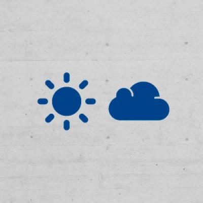 Sichtbeton mit Sonnen-Icon und Wolken-Icon