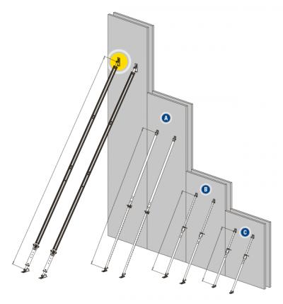 graph showing alignment struts for precast members in various sizes