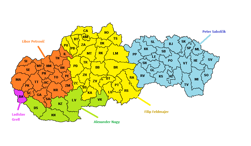 Mapa Rozdelenie regiónov