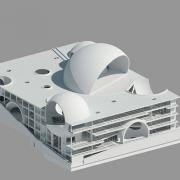 其最顯著的建築元素是凱旋殿（Oceanic Pavilion），將水池與巨大的半切球體結合在一起的設計。
<br />
照片：ChinPaoSan_Ocean Pavilion.jpg
<br />
版權：Steven Holl Architects