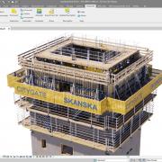 Screenshot der Planungssoftware mit 3D Darstellung des Gebäudekerns. Citygate, Schweden.
