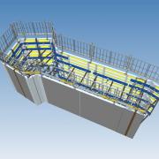 3D formwork model of the first stage on the basement floor. Autodesk Revit is used for the planning.