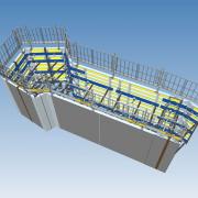 3D-forskallingsmodellen for første etape i underetagen. Projekteringen foregår med Autodesk Revit.