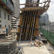 The large-area formwork Top 50 is used to form the slanted columns. Photo: Doka