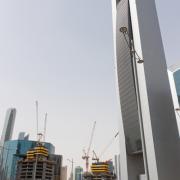 The Twin Towers are rising skyward to their final height of 185 m above Doha, Qatar. They will house a luxury hotel and offices.