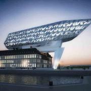 With its light reflections, the new head office of the port authority, the “New Port House” designed by Zaha Hadid Architects pays homage to Antwerp as the centre of the diamond trade. Photo: Zaha Hadid Architects